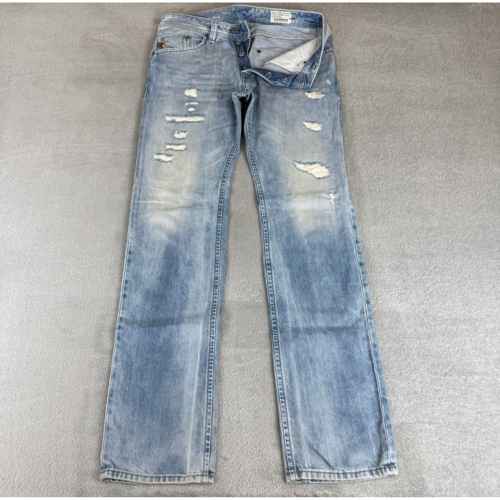 Diesel Darron Slim Tapered Jeans Mens 32x34 Blue Distressed Button Fly Italy